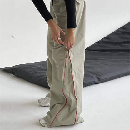 Pantalones holgados de mujer Loom & Soul que combinan con todo – Pantalones de algodón de tiro bajo y pierna ancha con bolsillos (Caqui)