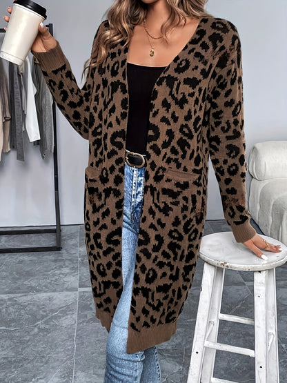 Leopard Print Cardigan – Collarless Cozy Knit Sweater
