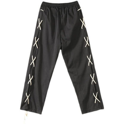 Men’s Patchwork Drawstring Pants – Vintage Casual Streetwear Trousers