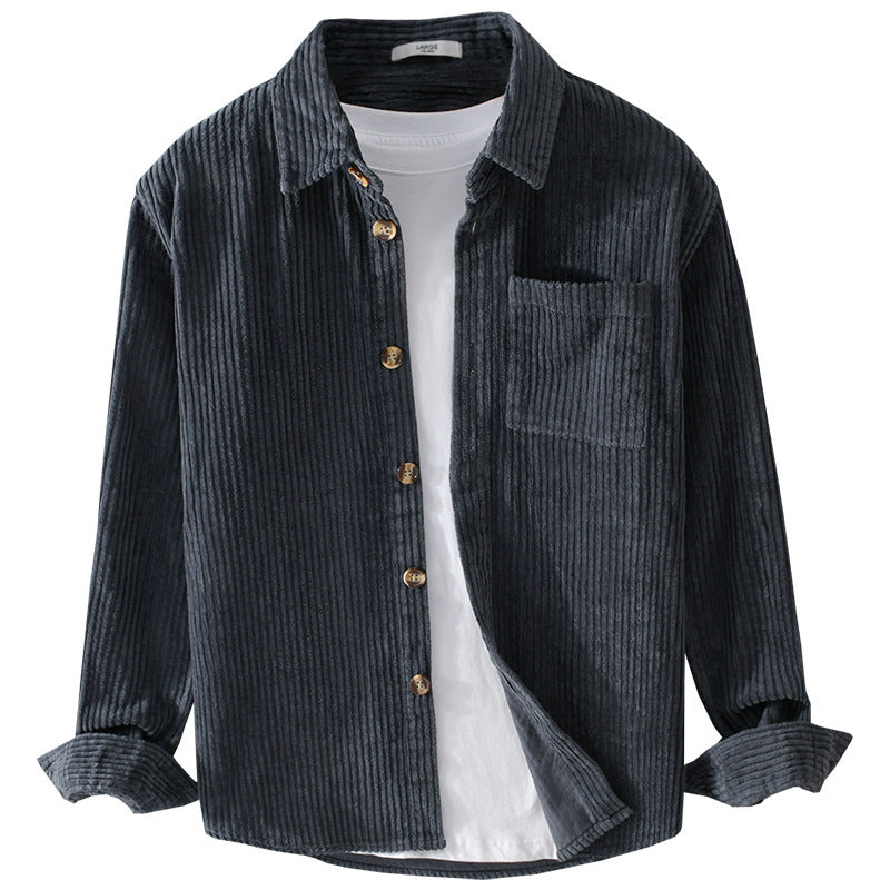 Camisa de pana de invierno Loom & Soul para hombre – Camisa casual de manga larga con botones, bolsillo y cuello solapa