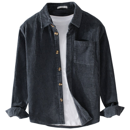 Camisa de pana de invierno Loom & Soul para hombre – Camisa casual de manga larga con botones, bolsillo y cuello solapa