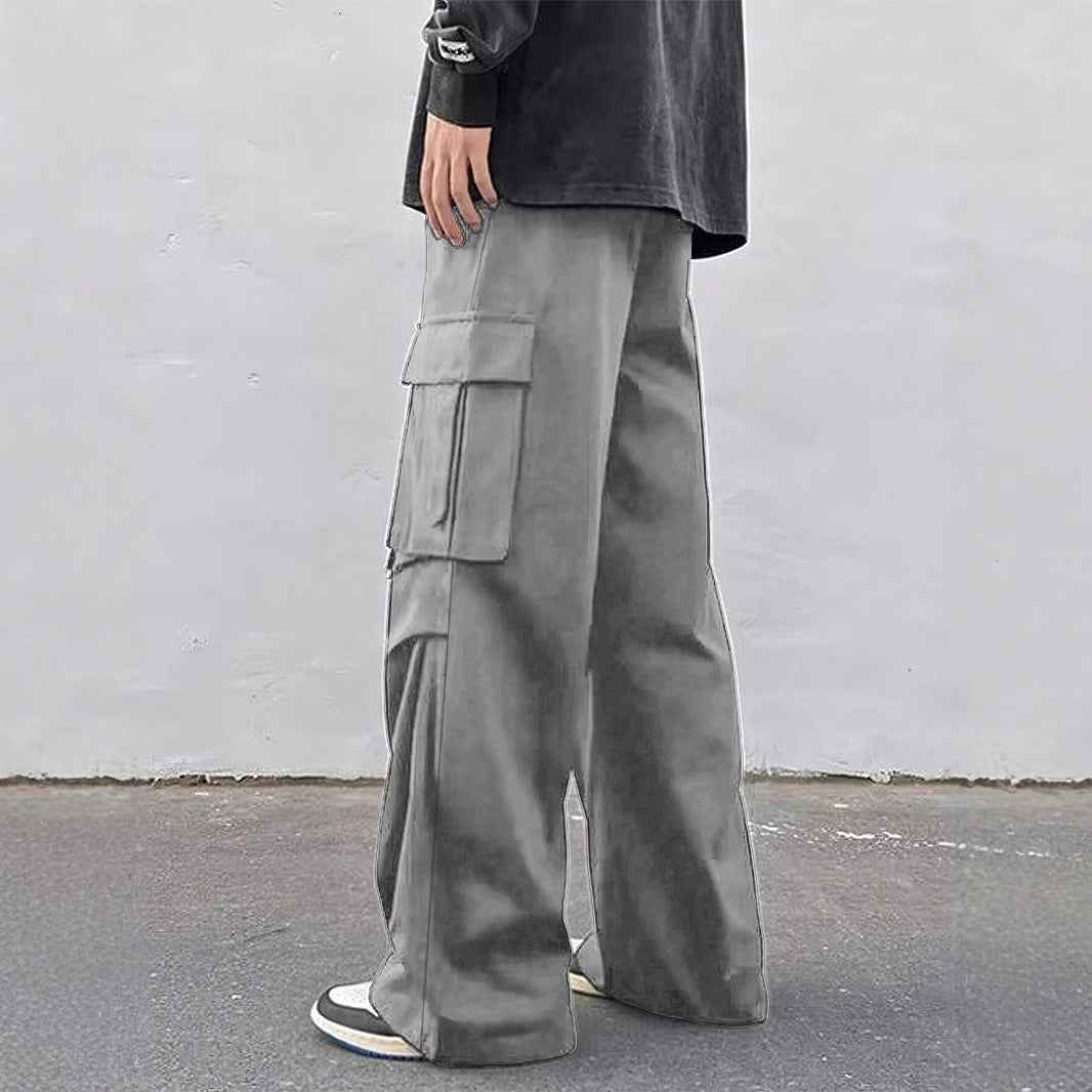 Pantalones paracaídas de pernera ancha para hombre - Pantalones de trabajo informales de tiro medio