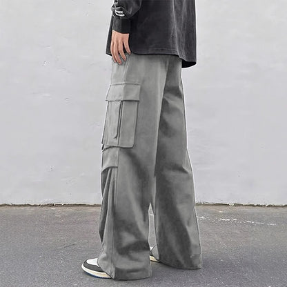 Pantalones paracaídas de pernera ancha para hombre - Pantalones de trabajo informales de tiro medio