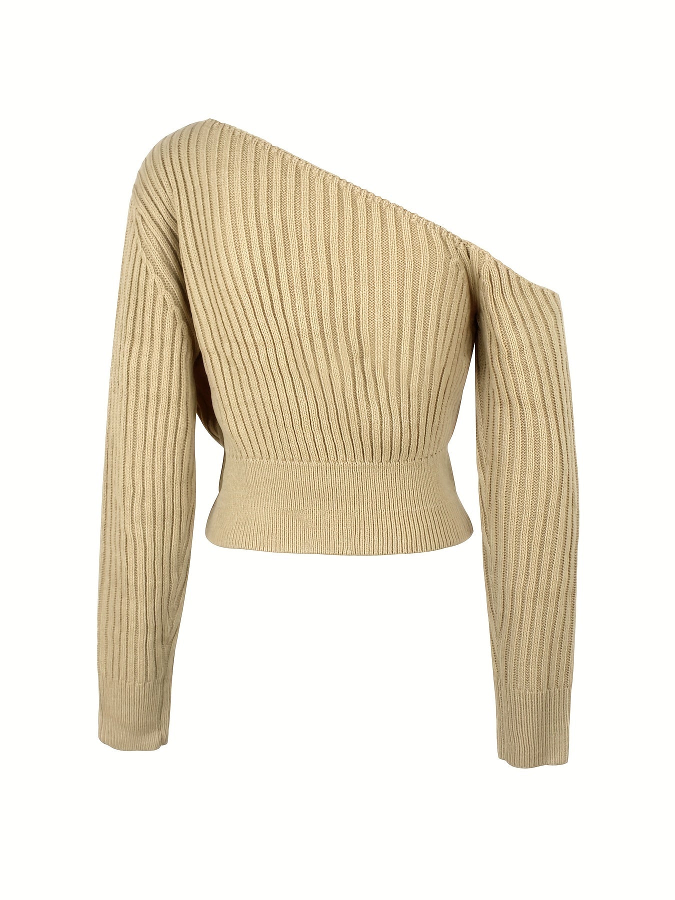 Off-Shoulder Ribbed Sweater – Cropped Long Sleeve Knit Top for Women