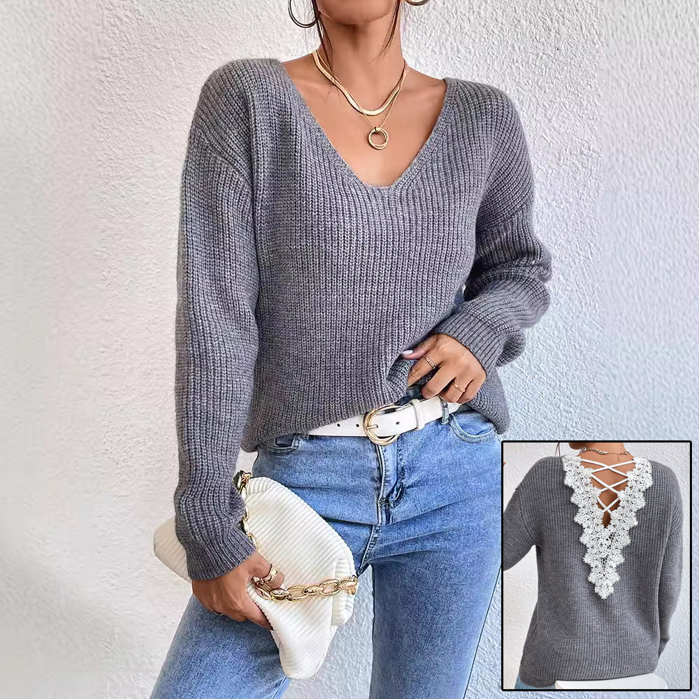 Suéter Y2K sin espalda con cuello en V para mujer – Tejido de vendaje estilo urbano