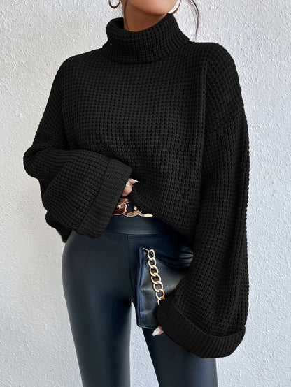 Pull gaufré col montant et épaules tombantes pour femme – Maille bleu vif