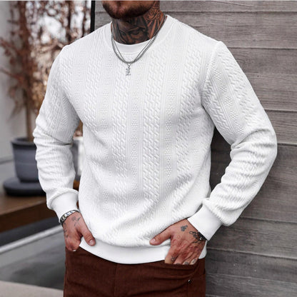 Sudadera con capucha y cuello redondo Jacquard para hombre – Parte superior ligera de corte holgado