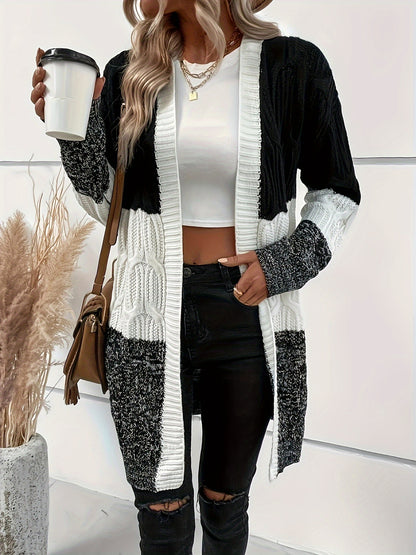 Chic Contrast Cardigan – V-Neck Color Block Knit