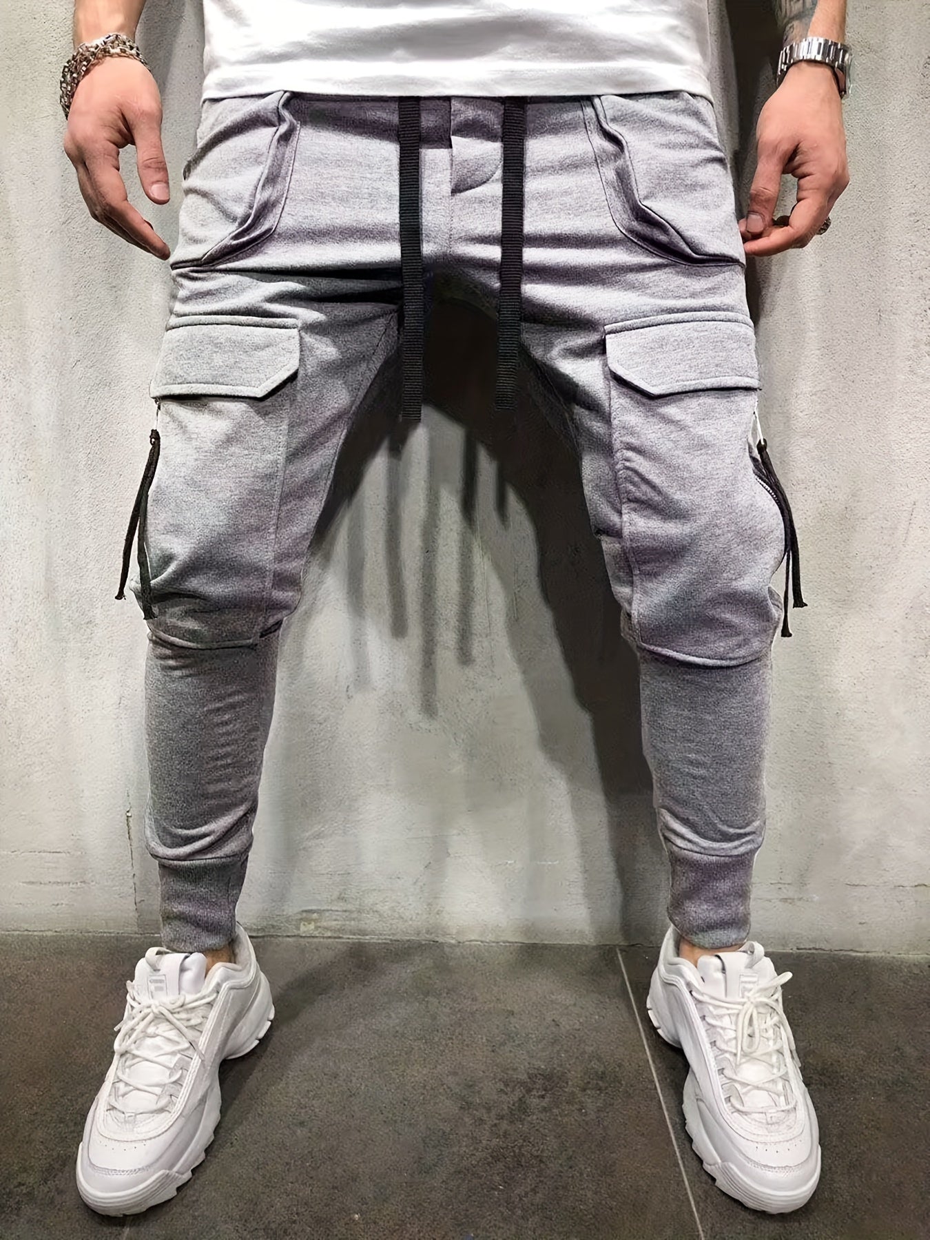 Pantalones Cargo de Hombre Urbanos – Pantalones de Exterior con Cordón y Bolsillos Múltiples