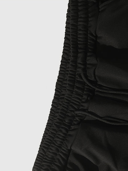 Pantalones Acampanados Negros para Hombre – Pantalones de Calle con Estampado de Cruz y Raya Roja
