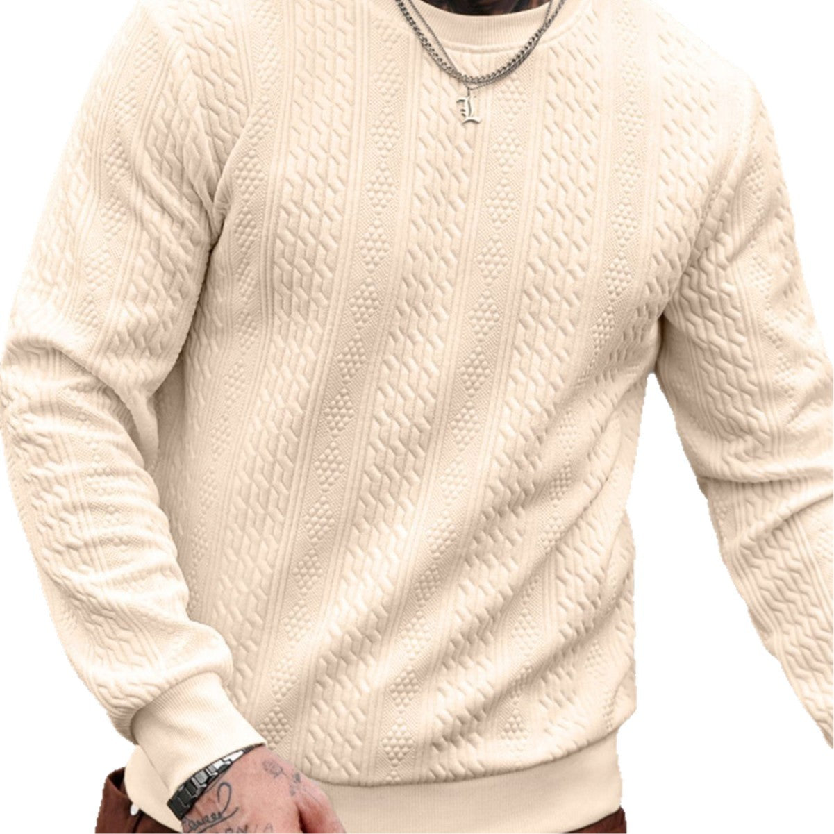 Sudadera con capucha y cuello redondo Jacquard para hombre – Parte superior ligera de corte holgado