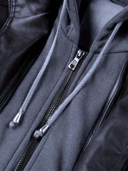 Chaqueta Bomber de Cuero Sintético para Hombre – Con Cremallera y Capucha Removible
