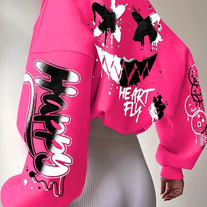 Sudadera con letras de grafiti para mujer – Jersey artístico negro para otoño/invierno