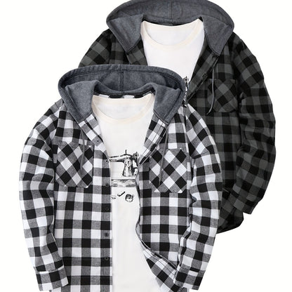 Camisas a cuadros con capucha para hombre, 2 piezas – Conjunto de chaqueta tipo suéter con botones