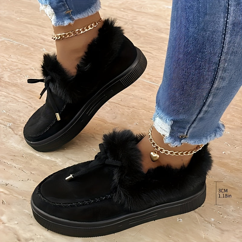 Women’s Plush Platform Snow Boots – Cozy Bow Winter Shoes