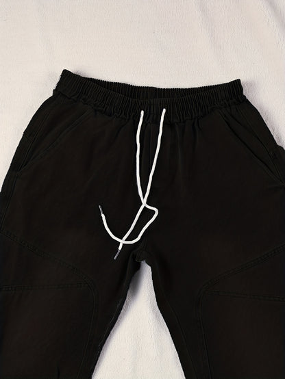 Men’s Drawstring Denim Joggers – Slim Fit Patchwork Jeans