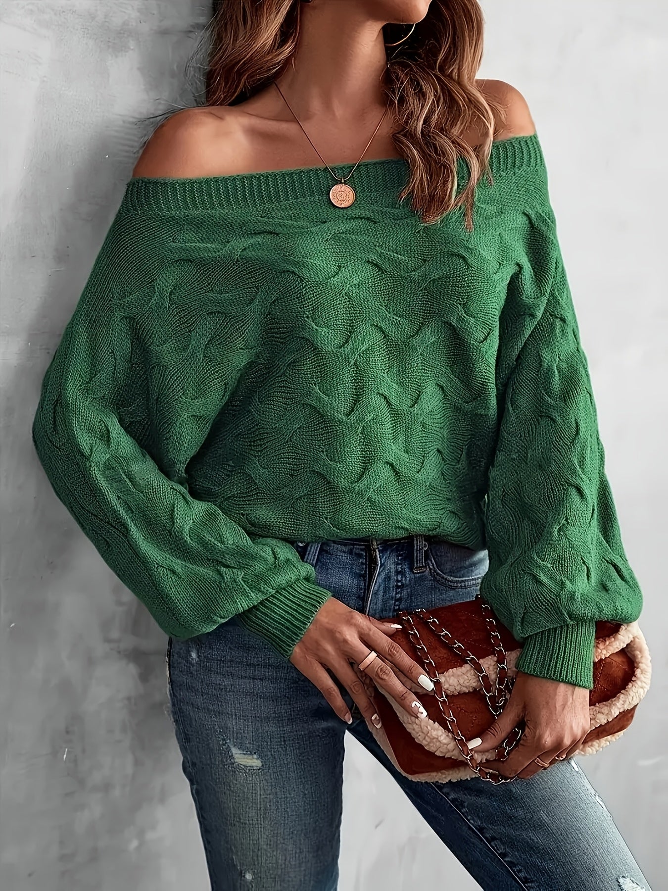 Suéter murciélago para mujer con hombros descubiertos – Tejido holgado para todas las estaciones