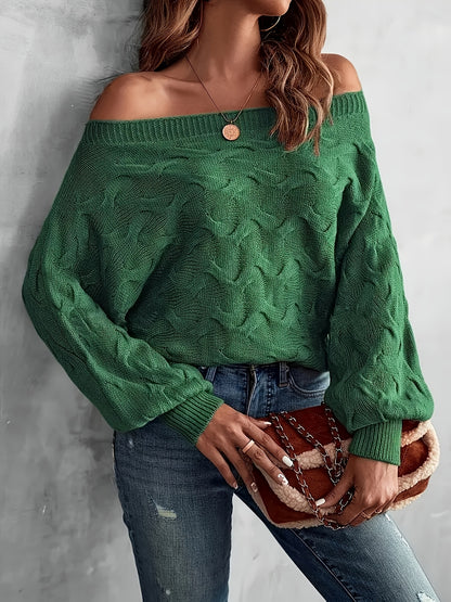 Suéter murciélago para mujer con hombros descubiertos – Tejido holgado para todas las estaciones