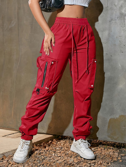 Pantalones cargo de mujer con cordón ajustable – Corte casual urbano con múltiples bolsillos