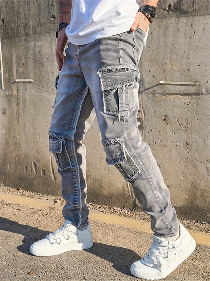 Vaqueros cargo slim fit para hombre – Denim de estilo urbano con múltiples bolsillos
