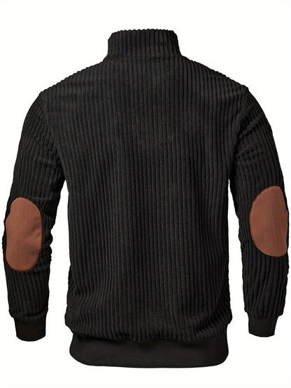 Jersey retro de cuello alto y media cremallera para hombre – Cálido y de canalé