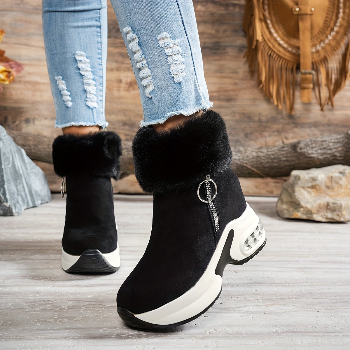 Women’s Platform Ankle Boots – Plush Lined Winter Zip Shoes
