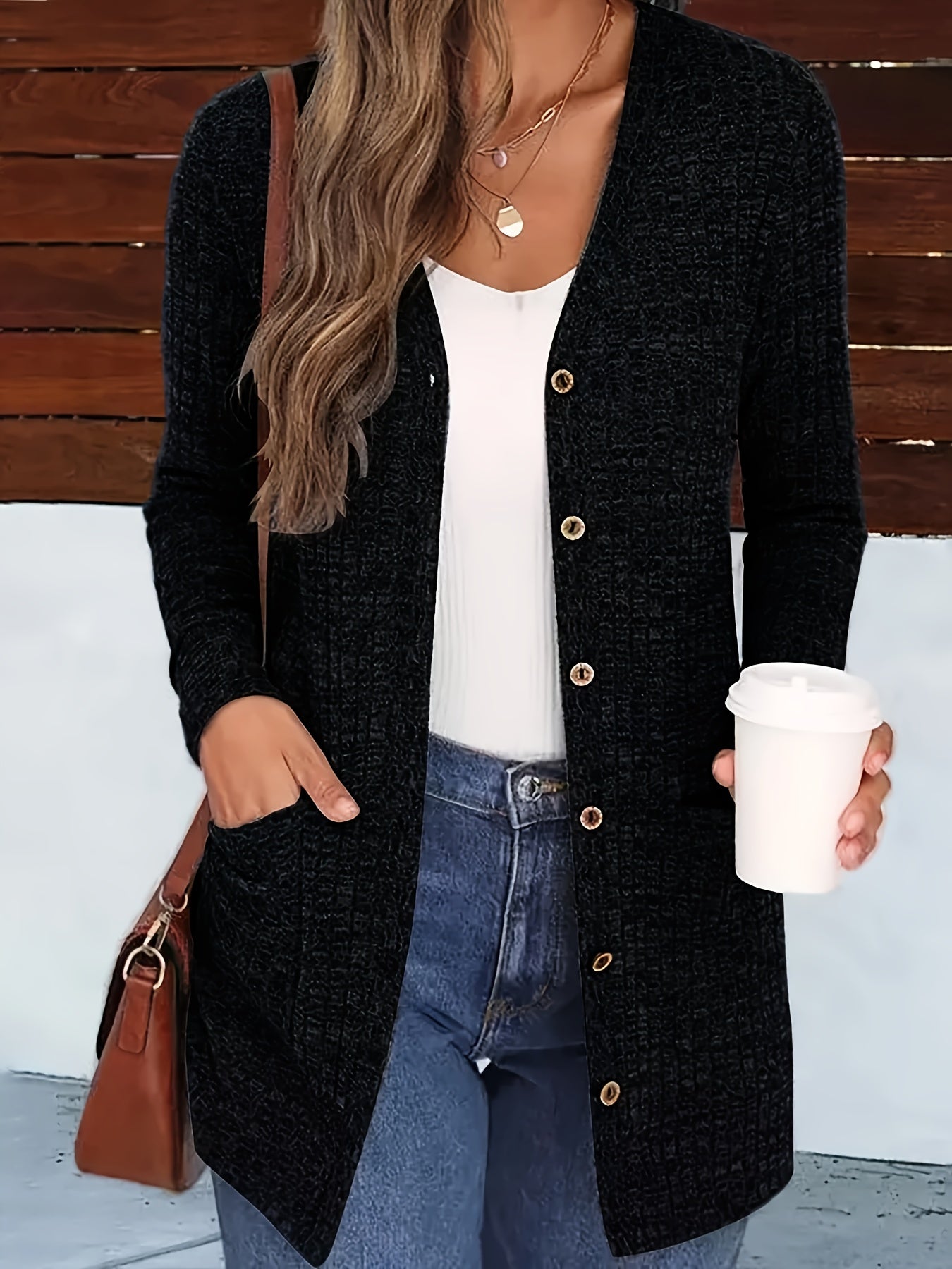 Cárdigan elegante con cuello de pico para mujer – Suéter acogedor de otoño con botones