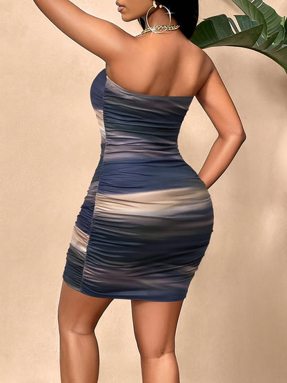 Vestido ceñido sin tirantes de mármol floral – Elegante vestido de fiesta tipo tubo