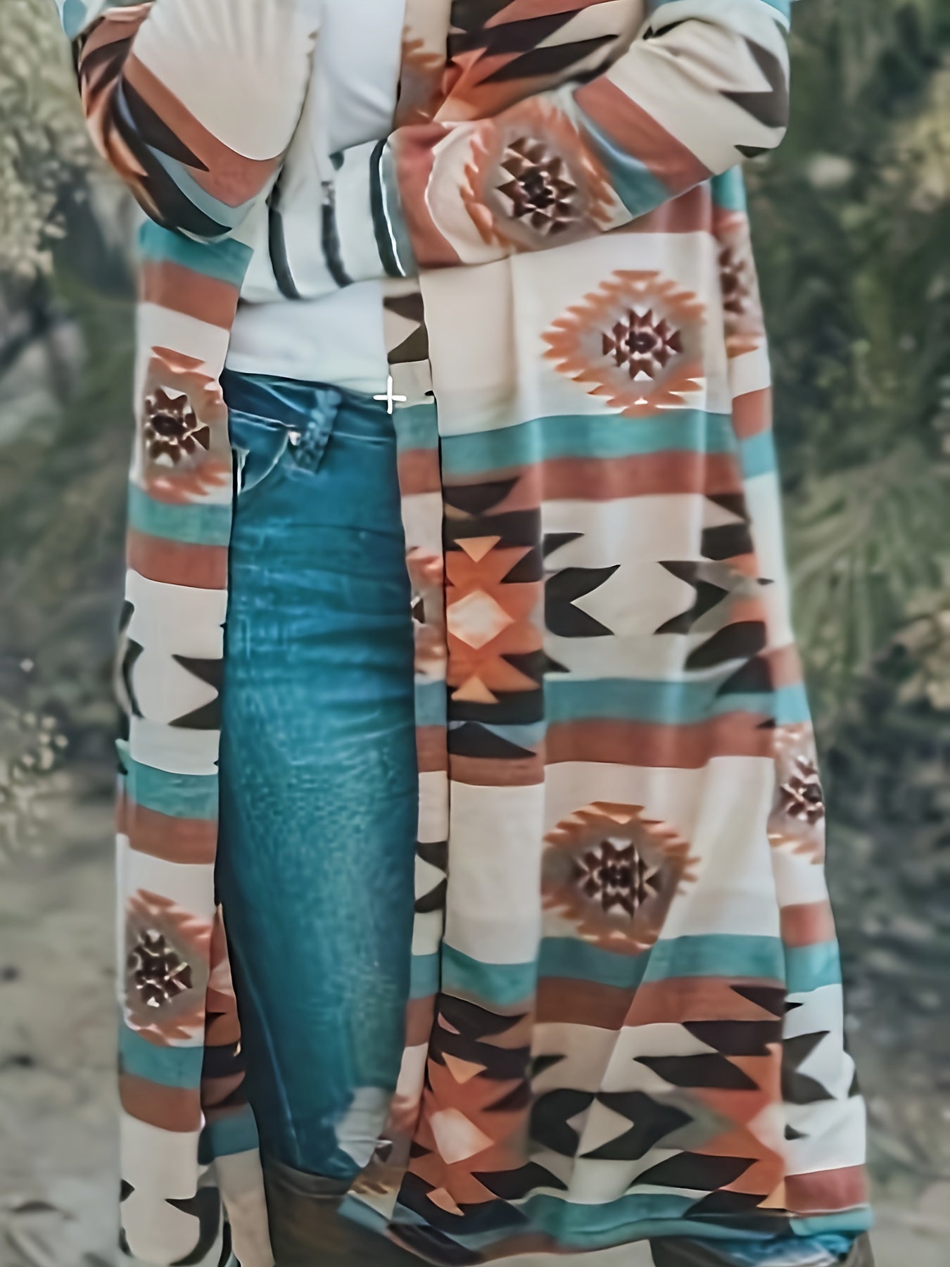 Cárdigan con estampado azteca del suroeste – Chaqueta de punto turquesa y roja para mujer