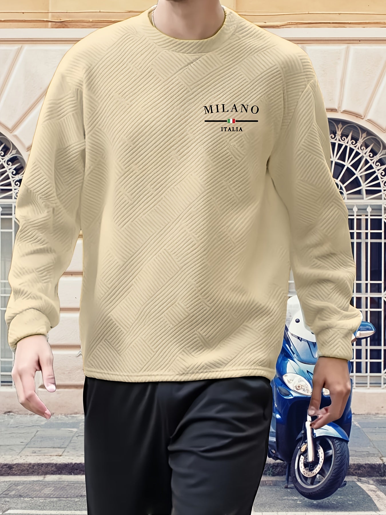 Sudadera jacquard de cuello redondo para hombre – Jersey casual de manga larga con estampado geométrico