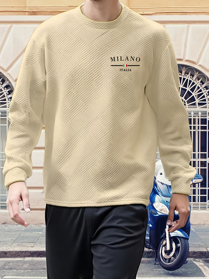 Sudadera jacquard de cuello redondo para hombre – Jersey casual de manga larga con estampado geométrico