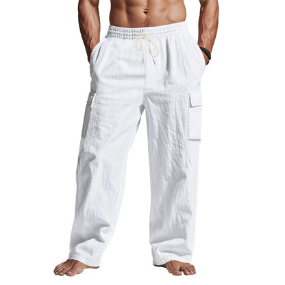 Loom & Soul™ Pantalones cargo de lino para hombre – Pantalones de trabajo transpirables de pernera recta con múltiples bolsillos