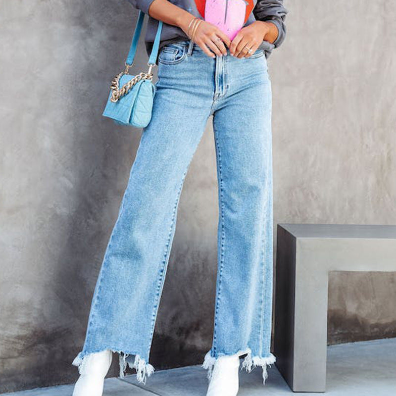 Loom & Soul Women’s Fashion Casual Tassel Trousers – European & American Style Denim Pants with Fringe Detail