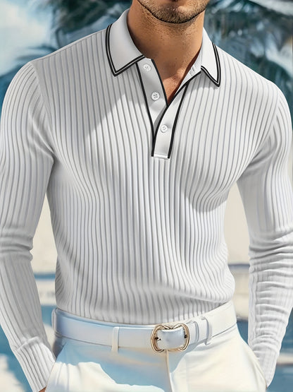 Polo a rayas para hombre – Top informal de manga larga de corte holgado