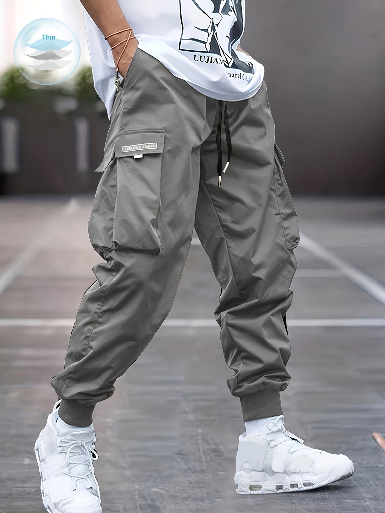 Men’s Olive Cargo Pants – Lightweight Multi-Pocket Streetwear Trousers