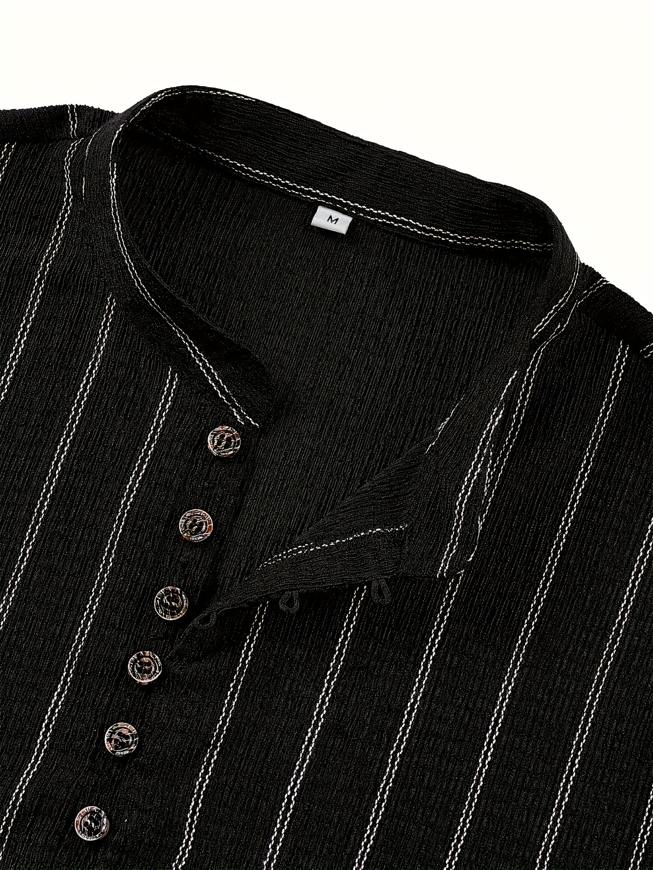 Camisa Henley de manga larga a rayas para hombre – Pulóver casual con botones