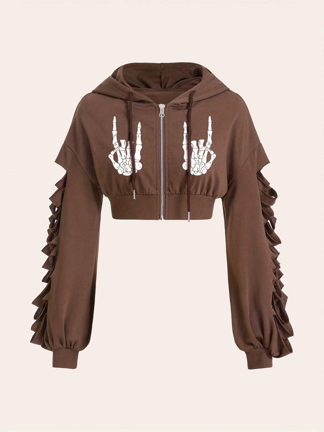 Sudadera con capucha de calavera – Sudadera extragrande rasgada estilo urbano para mujer