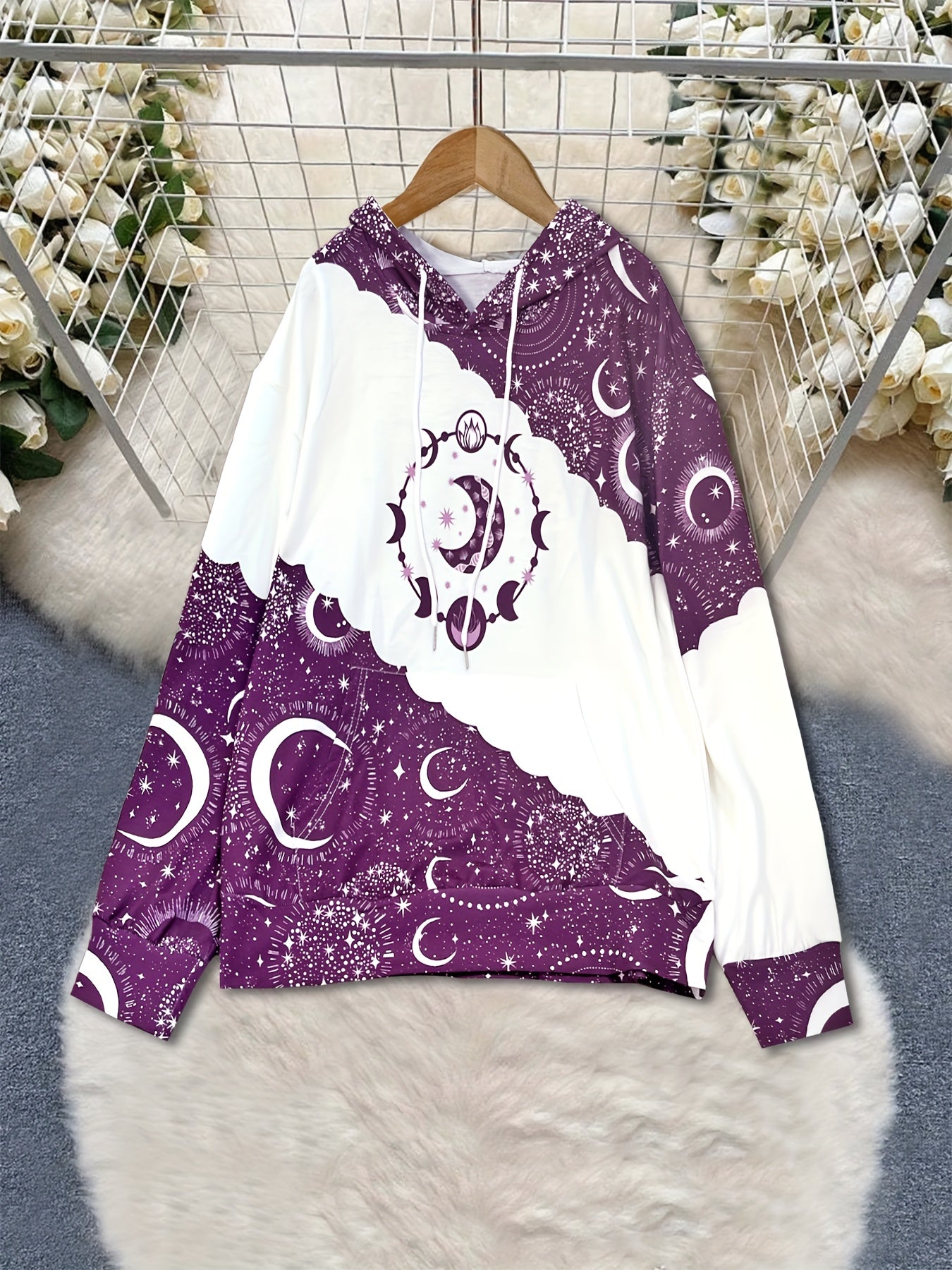Sudadera con capucha celestial estilo boho chic – Sudadera de mujer verde con luna del zodiaco