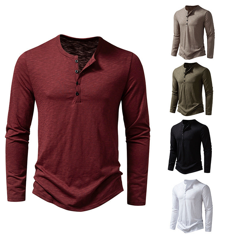 Pulóver de manga larga con botones Loom & Soul™ para hombre – Camiseta informal de color sólido para primavera y otoño