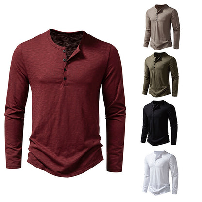 Pulóver de manga larga con botones Loom & Soul™ para hombre – Camiseta informal de color sólido para primavera y otoño