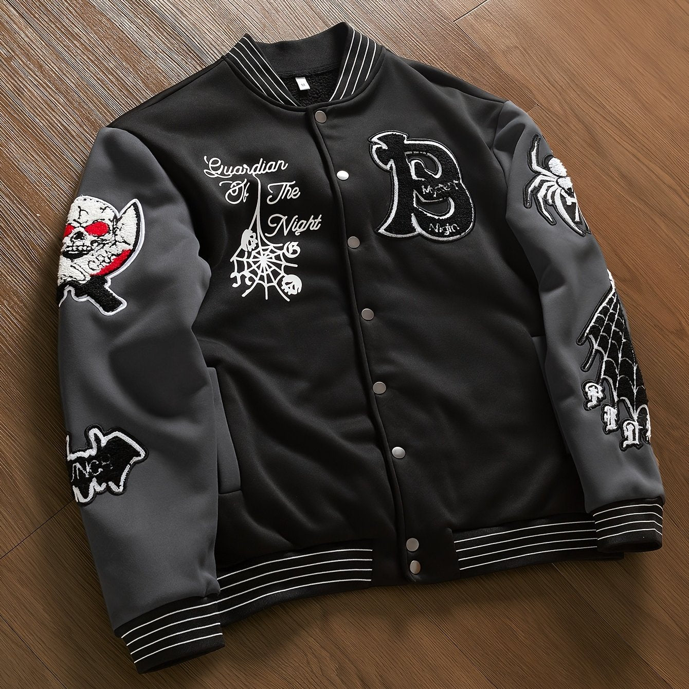 Men’s Embroidered Letter Baseball Jacket – Black & Gray Streetwear