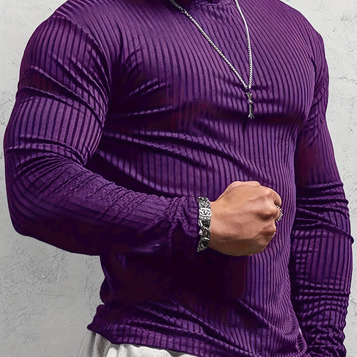 Camiseta de manga larga ajustada acanalada para hombre – Camiseta deportiva con cuello alto