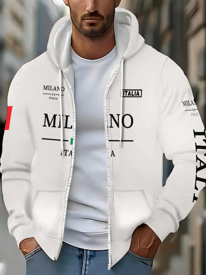 Loom & Soul – Sweat à capuche zippé italien à rayures pour homme – Sweat-shirt léger d'automne