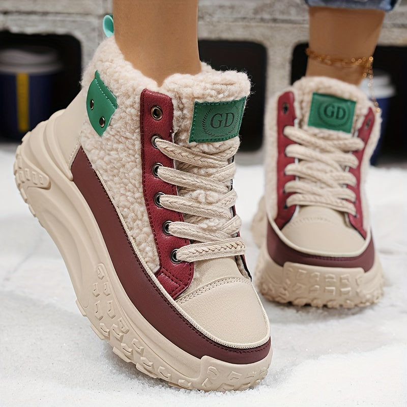 Botas de nieve forradas de felpa para mujer - Zapatos de invierno antideslizantes con suela de PVC