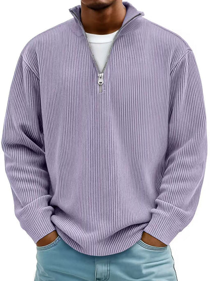 Men’s Corduroy Zip Stand Collar Sweatshirt – Casual Long Sleeve Top