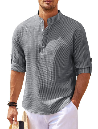 Camisa de hombre de manga larga con cuello alto – Jersey informal de corte holgado