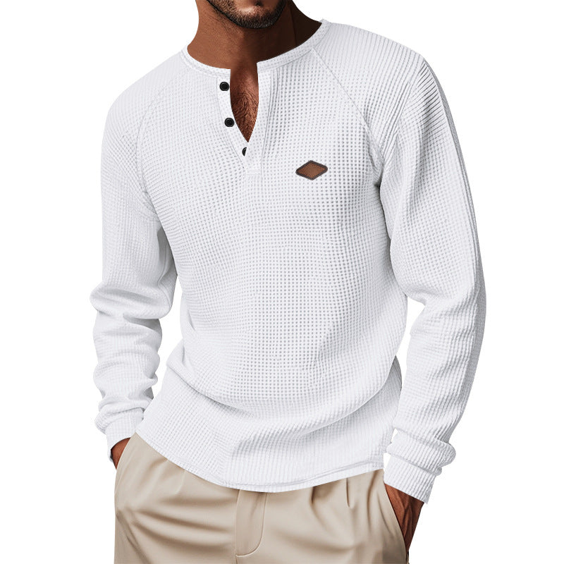 Men’s Waffle Henley Long Sleeve – Quick-Dry Raglan Loose Fit
