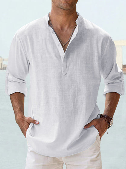 Camiseta deportiva de cuello alto para hombre – Suéter holgado de algodón transpirable