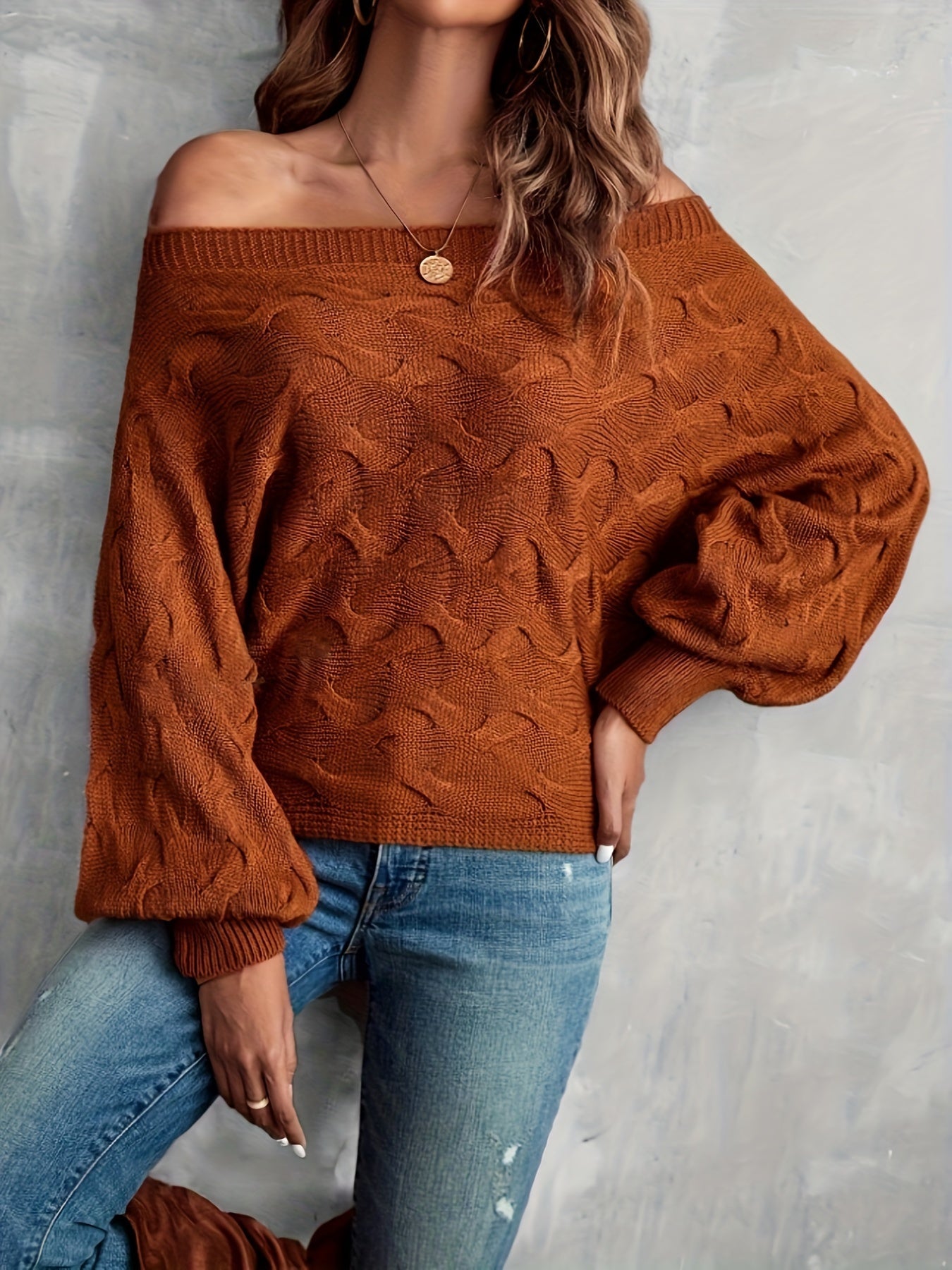 Suéter murciélago para mujer con hombros descubiertos – Tejido holgado para todas las estaciones