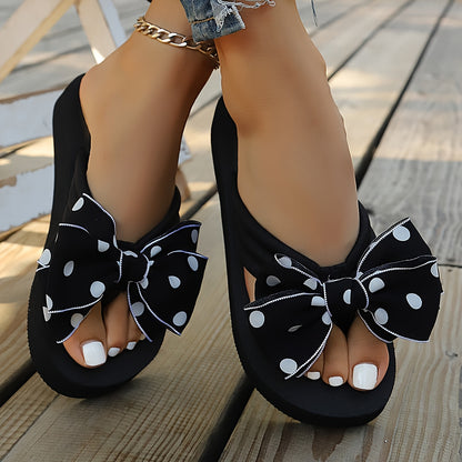 Polka Dot Bow Flip Flops – Lightweight Comfort Slip-On Sandals